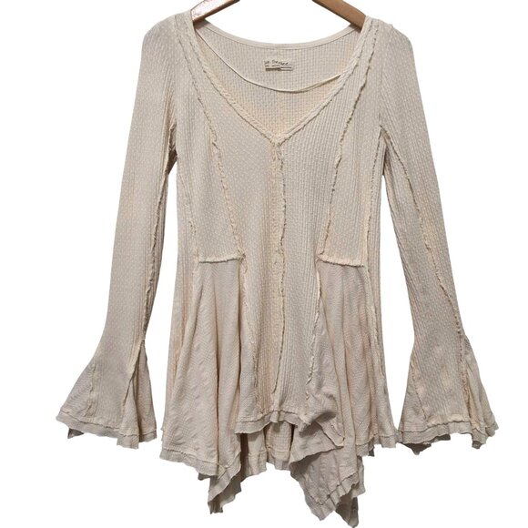 Free People Primrose Ivory Thermal Top S Asymmetrical Ruffle Hem Fairy Boho - Picture 3 of 8
